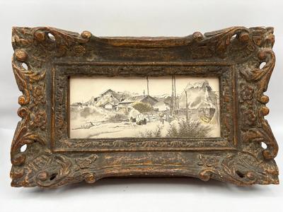 Antique Tachikawa Japan Watercolor Lithograph in Baroque Frame