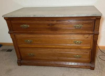 Eastlake Antique Marble Top Three Drawer Chest
