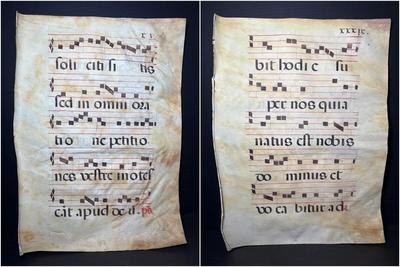 Antique Vellum Antiphonary Leaf Manuscript of Gregorian Chants in Latin #2
