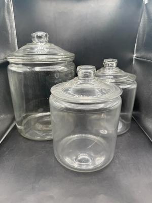 Set Of 3 Anchor Hocking Heritage Hill Glass Jars w/ Lids 
