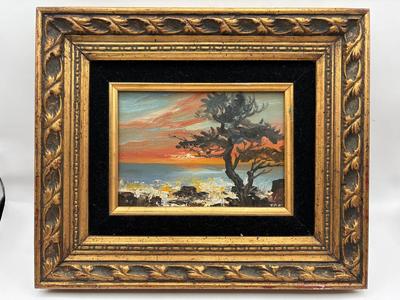 Small Original Oil Painting in Black Velvet & Gilt Frame