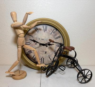 Clock, Decorative Metal Tricycle & Posable Anatomy Figure
