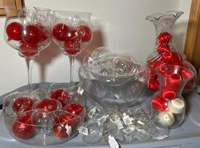 Glass Vases With Ornaments Christmas Decor