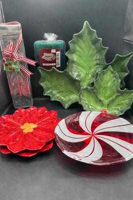 Assorted Christmas Serving Dishes w/ Candle & Match Holder