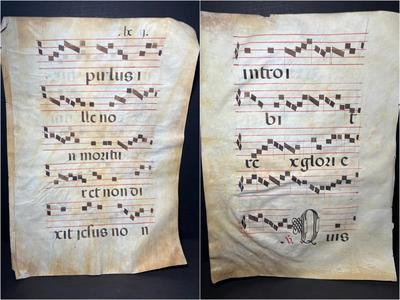 Antique Vellum Antiphonary Leaf Manuscript of Gregorian Chants in Latin #5