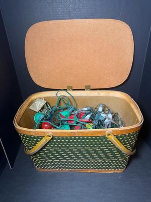 Hawkeye Woven Picnic Basket W/ Mixed Holiday Lights 