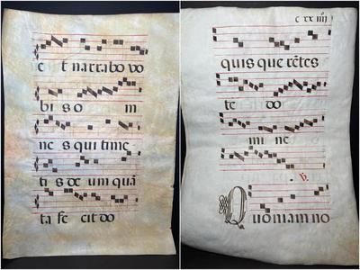 Antique Vellum Antiphonary Leaf Manuscript of Gregorian Chants in Latin