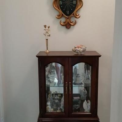 Small curio, ornate clock,

