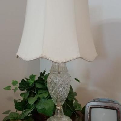 Vintage glass base lamp with shade
