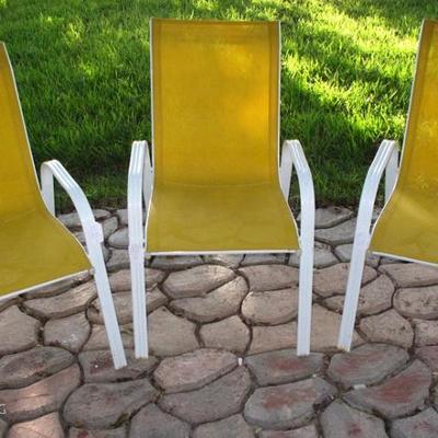 White Metal Lawn/Patio Chairs (3 ea) with Yellow Nylon Mesh Seating