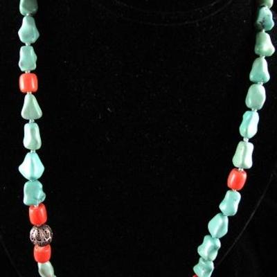 Turquoise and coral necklace