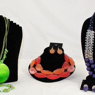 Necklace & Earring Sets in Dyed Stones & Shell, Acrylic and Lucite
