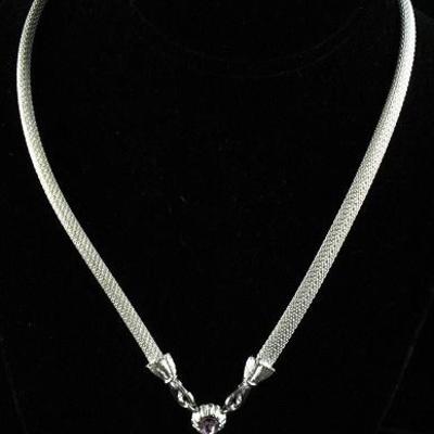 Silver Mesh Chain Choker or can be worn with Silver Aqua Rhinestone Removable Pendant or a Pendant of your choice. 