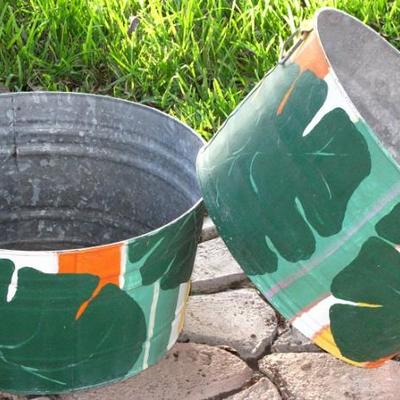 Hand Painted Galvanized Wash Tubs (2 ea.)