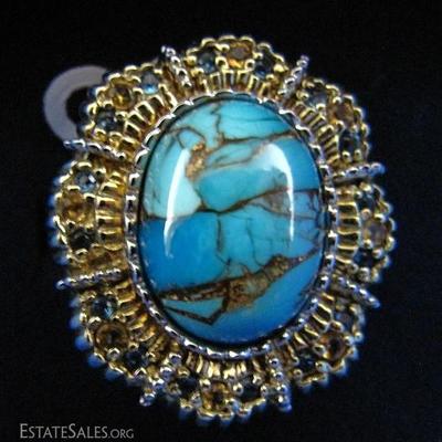 Sterling and Turquoise Stone Ring with Semi-Precious Stones