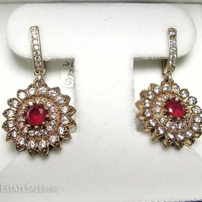 Sterling Vermeil Earrings with Ruby Center Stone 