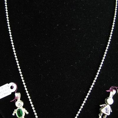 Sterling Bead Chain shown with  Boy & Girl Sterling Pendant (1 ea. of several) 