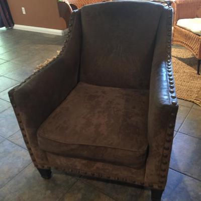 Highback chair suede with nail heads. needs some cleaning. 45.00 o.b.o.