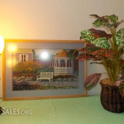 HCE015 Framed Print, Lamp, Artificial Croton Plant
