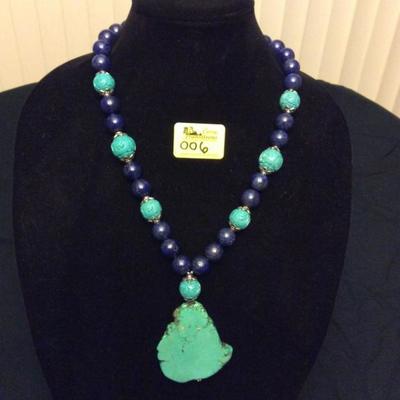 HFJ006 Free Form Turquoise Pendant w/ Blue Lapis & Resin Beads
