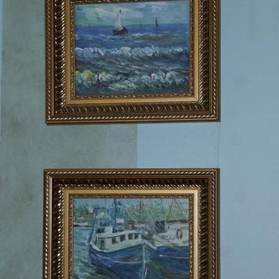 2 ship/ocean scene oil paintings; $50.00 each