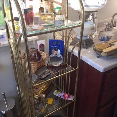 Brass Rack Vintage Perfumes and Beauty Products, Dresser Sets