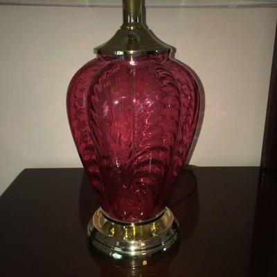 red cranberry Fenton vase lamp
