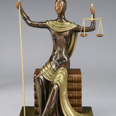 ERTE BRONZE SCULPTURE, FIGURE OF JUSTICE AS A GODDESS, LIMITED EDITION NUMBERED AND SIGNED