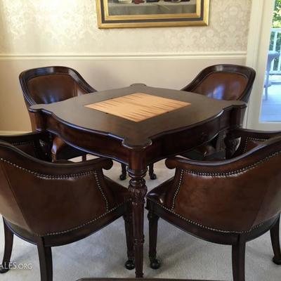 Front Gate Game Table with 4 leather chairs