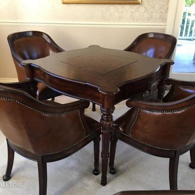 Front Gate Game Table with 4 Leather Chairs