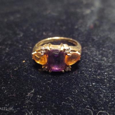 14K gold, amethyst and topaz ring
