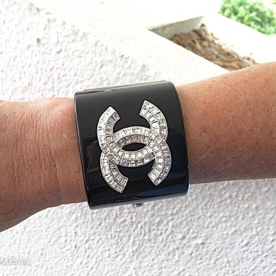Chanel black resin and crystal statement cuff -- thank you to Keena Kolesa for modeling this for us!