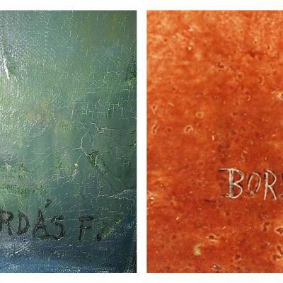 Signature on our work (left) and on one sold at auction (right)