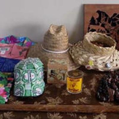 DDC034 Vintage Aloha Shirts, Kukui Nut Lei, Hats, Wooden Bowl & More!
