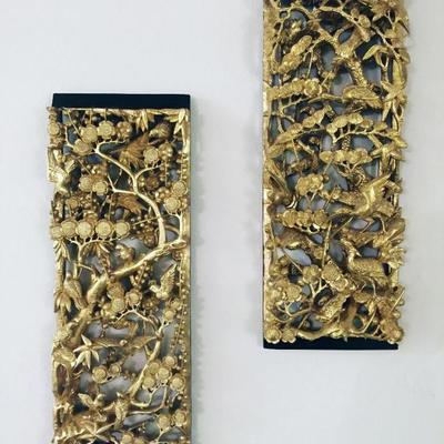 Pair Hand Carved, Gold-leafed Plaques
