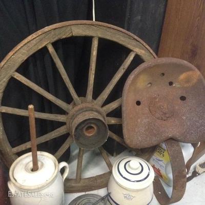 Old Wagon Wheel & Tractor Seat