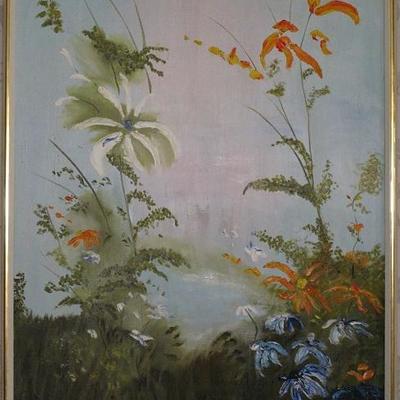 Original Oil on Canvas Floral in Wood Frame (25.5