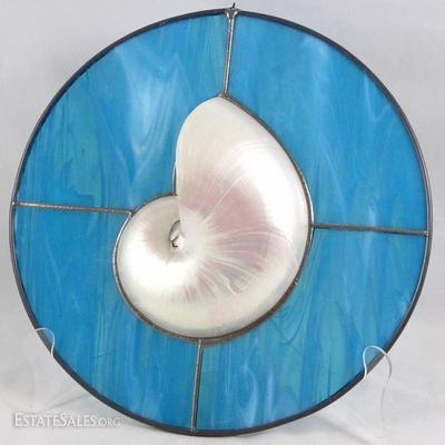 Nautilus Shell in Blue Stain Glass (11.5
