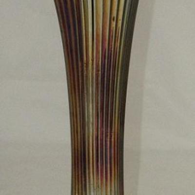 Fenton Cobalt Blue Carnival Glass Ribbed Fluted Edge Vase