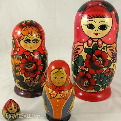 Matryoshka Russian Nesting Dolls. 3 Separate Sets and 1 Miniature Hand Painted Matryoshka 