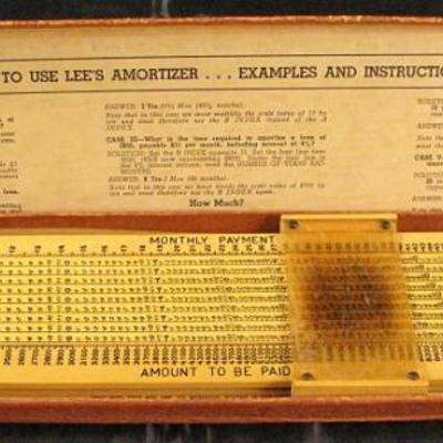 Lee's Amortizer Slide Rule 1947. Lee's Amortizer was used for calculating mortgage interest & amortization.