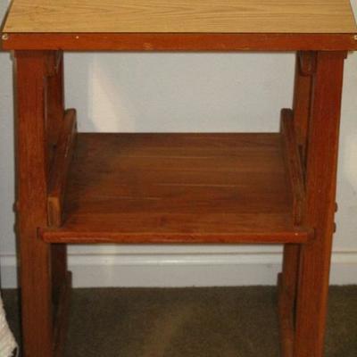 Mid Century Ranch Oak Vintage End Table with Formica Top
