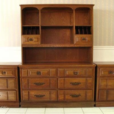 Hutch Cabinet above a 6-Drawer Buffet Chest and 2 Lowboy 3-Drawer Chest.  All sold separately.