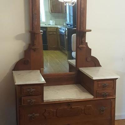 1800s Eastlake Marble- Top Vanity Dresser