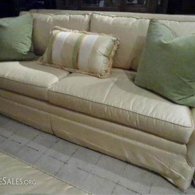 TWO EJ VICTOR SOFAS IN PALE YELLOW, SOLD SEPARATELY