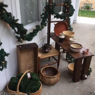 Christmas and Pottery on the front porch