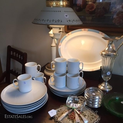 Vintage Tea and Toast Set, Green Depression Glass, Vintage Metal Lamp