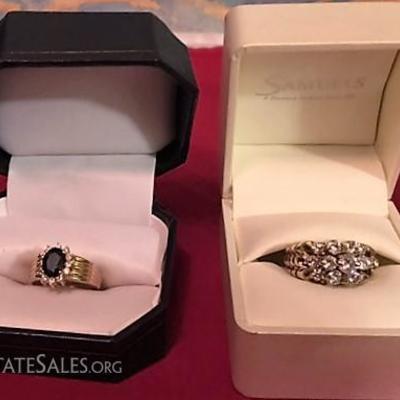 Jose Hess 2 carat engagement ring & 14K 1 Carat total weight sapphire surrounded by diamond.  Both rings are size 6.5