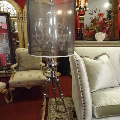 PAIR CRYSTAL CHANDELIER FLOOR LAMPS WITH OPTIONAL TRANSLUCENT SHADES