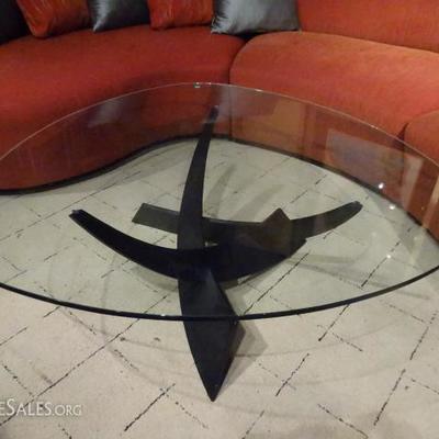 MODERN DESIGN BRUTALIST METAL COFFEE TABLE WITH GLASS TOP